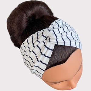 Navy Stripes on White, Turban Headband, Top Knot Headband, Twisted Headband, Twisted Turban Headband, Knotted Headband, Wide Headband