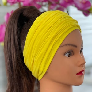 Yellow Scrunch Headbands, Yoga Headband, Extra Wide Headband, Workout Headband, Women Headband, Men Headband