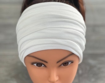 Hair Wrap, Long Headband, Tie Headband, Wide Jersey Head Scarf, Boho Hair Wrap, Headscarf, Hair Accessories, Women Hair Accessory, Off White