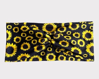 Sunflower Twist Headband, Nurse Headband, Extra Wide Headband, Nurse Headband, Buttons Headband, Wide Headband, Double Twist Headband