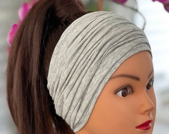 Heather Grey Scrunch Headband, Nurse Headband, Extra Wide Headband, Running Headband, Workout Headband, Men Headband, Women Headband