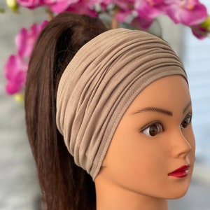 Khaki Scrunch Headband, Extra Wide Headband, Yoga Headband, Running Headband, Workout Headband, Women Headband, Men Headband