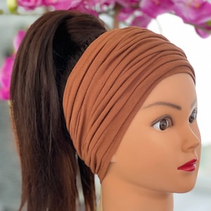 Caramel Brown scrunch Headband, Yoga Headband, Fall Color Headband, Extra Wide Headband, Workout Headband, Scrunch Headband