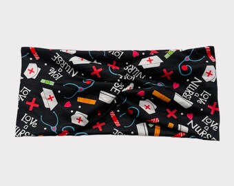 Love a Nurse headband, Buttons Nurse Headband, Buttons Headband, Extra Wide Headband, wide Headband, Healthcare Headband, Magnetic Buttons