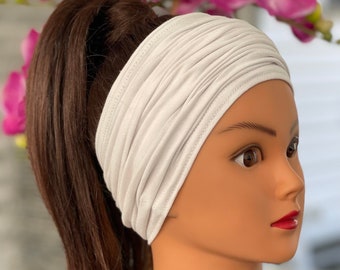 White Scrunch Headband, Extra Wide Jersey Headband, Yoga Headband, Wide Headband, Nurse Headband, Men Headband