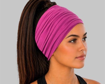 Dark Magenta Scrunch Headband, Extra Wide Headband, Yoga Headband, Nurse Headband, Nonslip Headband, Cotton Headband