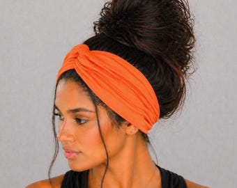Orange Turban Headband, Nurse Headband, Yoga Headband, Wide Headband, Buttons Headband, Twisted Headband