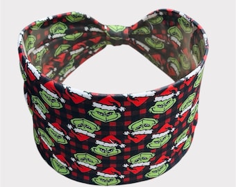 Grinch Knotted Headband, Wide Headband, Buttons Headband, Nursing Headband, Christmas Headband, Healthcare Headband