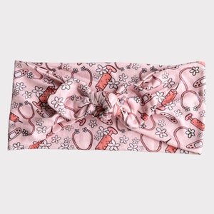 Stethoscope headband, medical headband, floral nurse headband, extra wide nurse headband, bow tie Headband, knotted, double twist headband