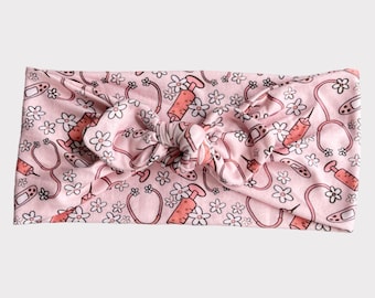 Stethoscope headband, medical headband, floral nurse headband, extra wide nurse headband, bow tie Headband, knotted, double twist headband
