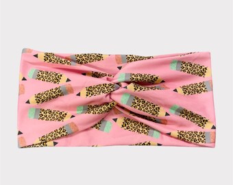 Pencil Teacher Headband, Twist Headband, Tie Headband, Turban Headband, knot Headband, Back to School Headband, Pencil Headband