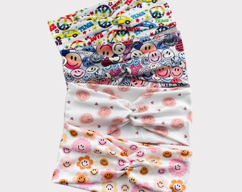 Smiley Face Headband, Extra Wide Headband, Double Twist Headband, Turban Headband, Healthcare Headband, Emoji Headband