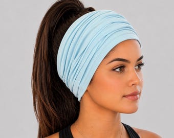Light Blue Scrunch Headbands, Extra Wide Headband, Yoga Headband, Wide Headband, Men Headband, Nurse Headband, Nonslip Headband