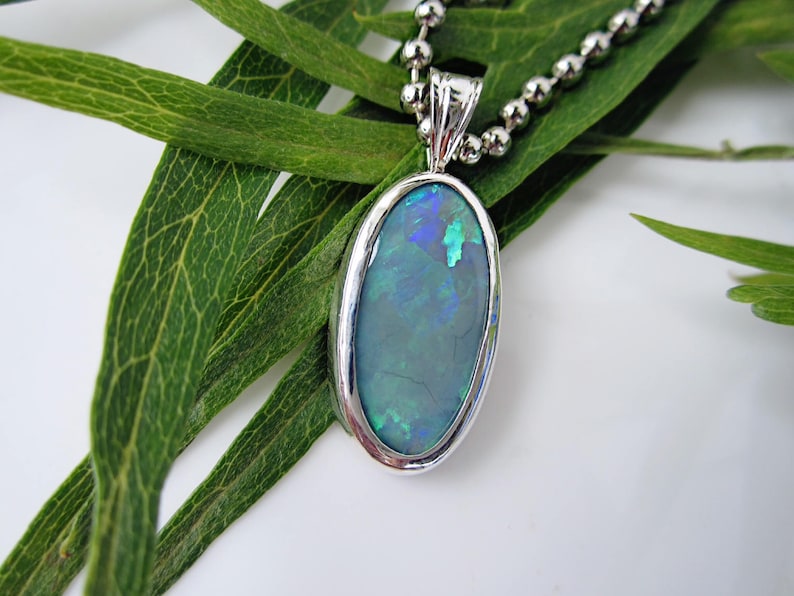 Australian Opal Pendant Necklace 925 Sterling Silver