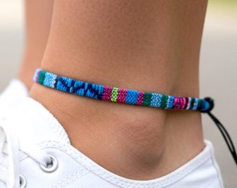 Woven Cotton Flat Design Unisex Anklet/ Surfer Anklet / Bohemian Striped Multicolour Anklet/ Beach Jewellery / Woven Festival Ankle Bracelet