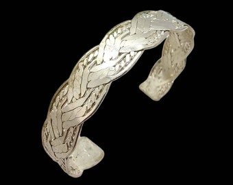 Mexican Bracelet, Braided Design, Silver Plated, Cuff Bracelet, Mexican Jewelry, Patterned Silver Bracelet for woman, Gift for her