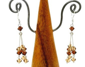 Brown Crystal Earrings, Dangle Cascade Earrings,  Crystal Jewelry, Gift for her, Drop Dangle Earrings, Minimalist, Sterling Silver Hooks
