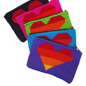 Gehäkelte Geldbörse-Herz Design-Boho Chic Münztasche-Reißverschluss Geldbörse-Hippie Beutel-Ethnische Handgemachte Geldbörse- Lehrer Geschenk-Kreditkartenhalter