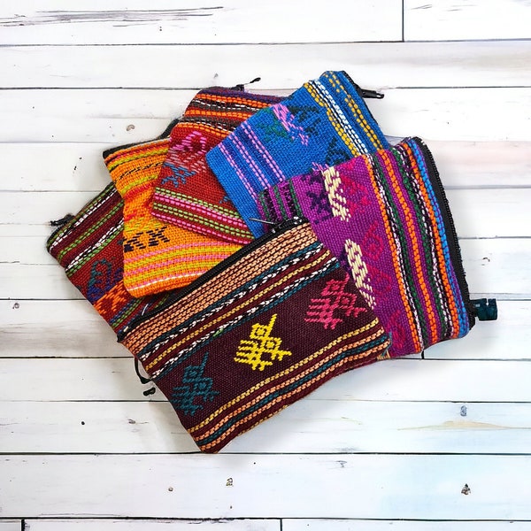 Woven Guatemalan Coin Purse- Boho Chic Coin Bag- Small Zippered Purse- Hippie Pouch-Ethnic handmade purse- Teachers Gift- Credit Card Holder