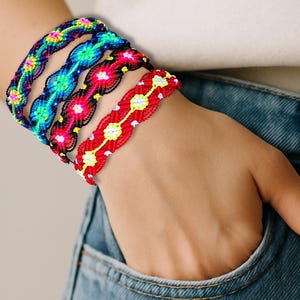 Neon Friendship Bracelets, Woven String Bracelets, Boho Macrame Wristbands, Colourful Hippie Bracelets, Ethnic Loom, Mexican Woven Jewellery