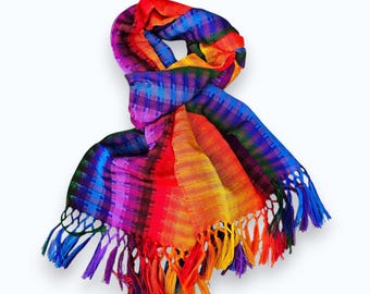 Handwoven Multicolour Striped Scarf - Handwoven Rainbow Scarf - Fair Trade Mayan Textile - Artisan Shawl Wrap - Fashion - Ethical Gift