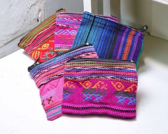 Woven Guatemalan Coin Purse- Boho Chic Coin Bag- Small Zippered Purse- Hippie Pouch-Ethnic Handmade Purse- Teachers Gift- Credit Card Holder