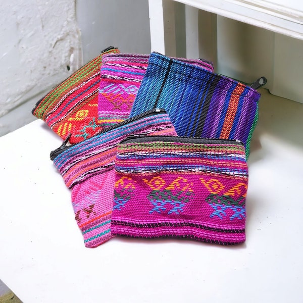 Woven Guatemalan Coin Purse- Boho Chic Coin Bag- Small Zippered Purse- Hippie Pouch-Ethnic Handmade Purse- Teachers Gift- Credit Card Holder