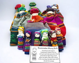 Worry Dolls - 6 Dolls 1 Bag-Guatemalan-Large doll- Trouble dolls-Worry People- Best friend gift-Birthday Gift-Anxiety Gift-Worry Doll-Ethnic