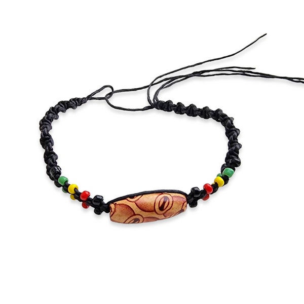 Escalier en colimaçon Corde de cire noué Friendship Bracelet Rasta Noir Couleur Jamaïcain Style Bracelet Perle en Bois Décoration Unisexe Fait à la main