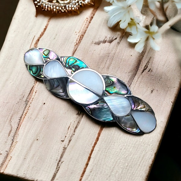 Mother of Pearl Hair Barrette - Art Deco Style Abalone Shell Clip, Silver Plated, Mexican Shell Jewellery, Boho Hair Accessory,