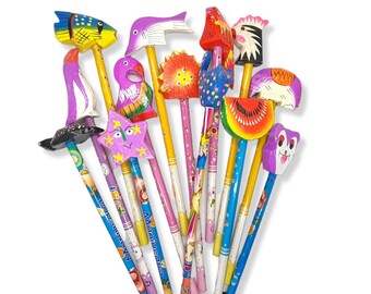 Hand Carved Wooden Figure Pencils, Fair Trade, School Gifts