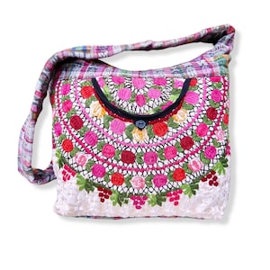 Bestickte guatemalanische Schultertasche | Tribal Huipil Umhängetasche | Blumenmuster | Hobo Tasche | Maya Webtasche | Tribal | Handgemachte Tasche