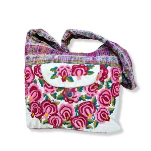 Bestickte guatemalanische Schultertasche | Tribal Huipil Umhängetasche | Blumenmuster | Hobo Tasche | X Große | Maya Webtasche | Perlen