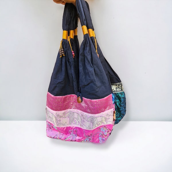 Thai Shoulder Bag, Sequin Embroidered, Multi Colour, Boho Chic Shoulder bag, Floral Design, Ethnic, Zip Bag, Festival Bag, Tribal Purse