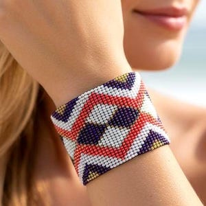 Bracelet manchette en perles Huichol - Large bijoux bohèmes sur métier à tisser - Wrap de style sud-ouest