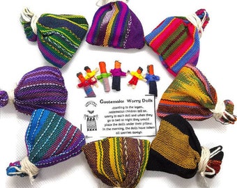 Guatemala Dolls - 1 Free Guatemalan Fabric Bag Worry Doll Anxiety Trouble Mayan People 24 Worry Dolls from Guatemala 1.5 in Super Cute Small Worry Dolls