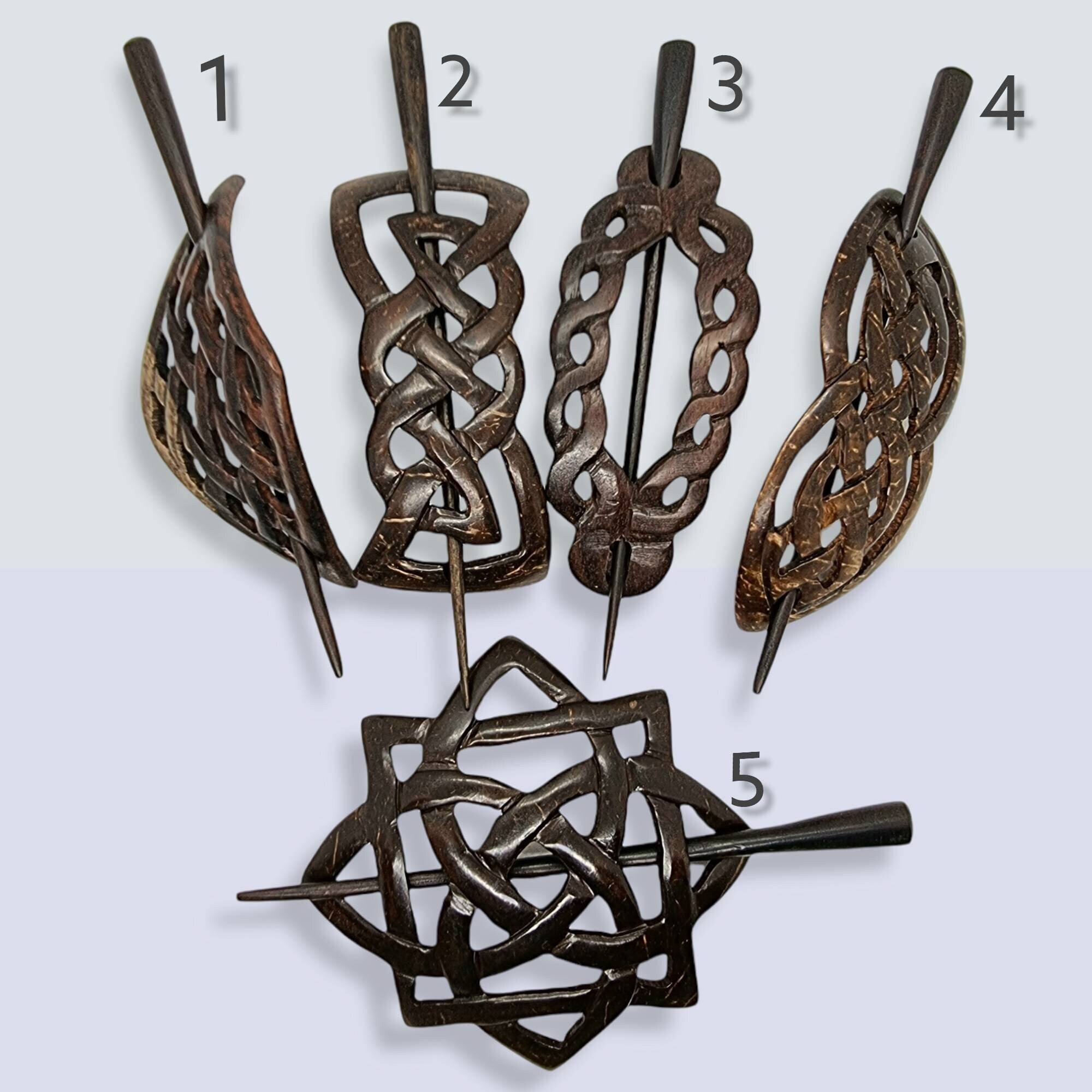 Carved Coconut Shell Hair Barrette / Hair Slide With Stick / Etsy