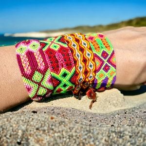 Boho Woven Friendship Bracelet | Omega Knotted Floss | Wish Bracelet Macrame | Best Friend Gift | Tie On Bohemian Jewelry| Neon Wristbands