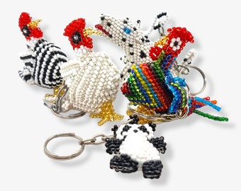 Beaded Key Ring- Chicken - Dog- Sloth- Guatemalan Key ring charms- Animal Key Chain- Multicolour-Key accessories- Bag Charms-Bag Accessory