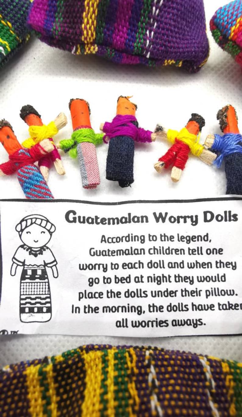 Guatemalan Worry Dolls, 6 Dolls in a Bag, Trouble Dolls for Stress Relief, Kids Party Favours, Thoughtful Friend Gift, Calming Anxiety Gift image 7