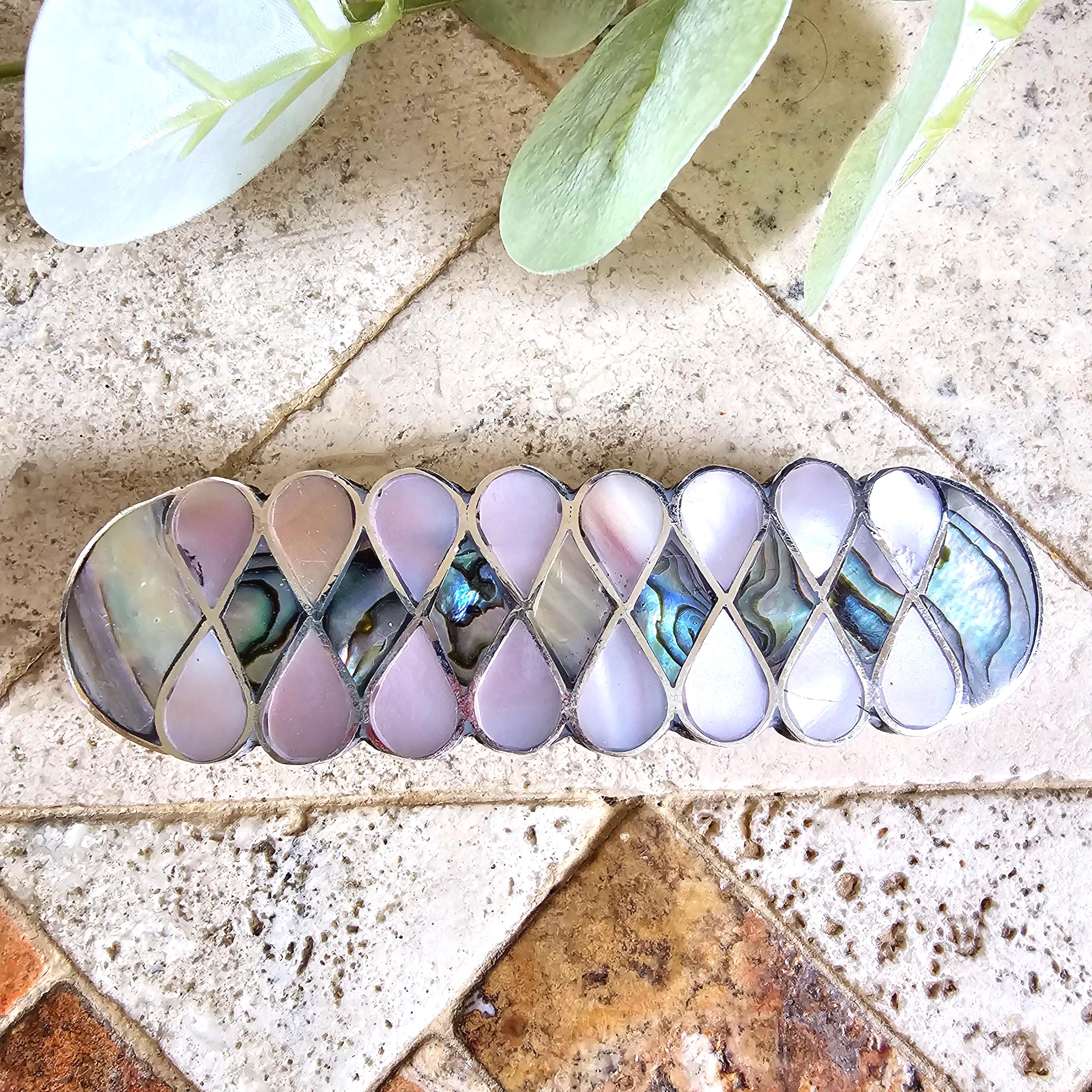 Barrette Mother-of-Pearl Abalone Butterfly Abalone & Mother of Pearl Flower Barrette: Vintage Mexican  main image 2