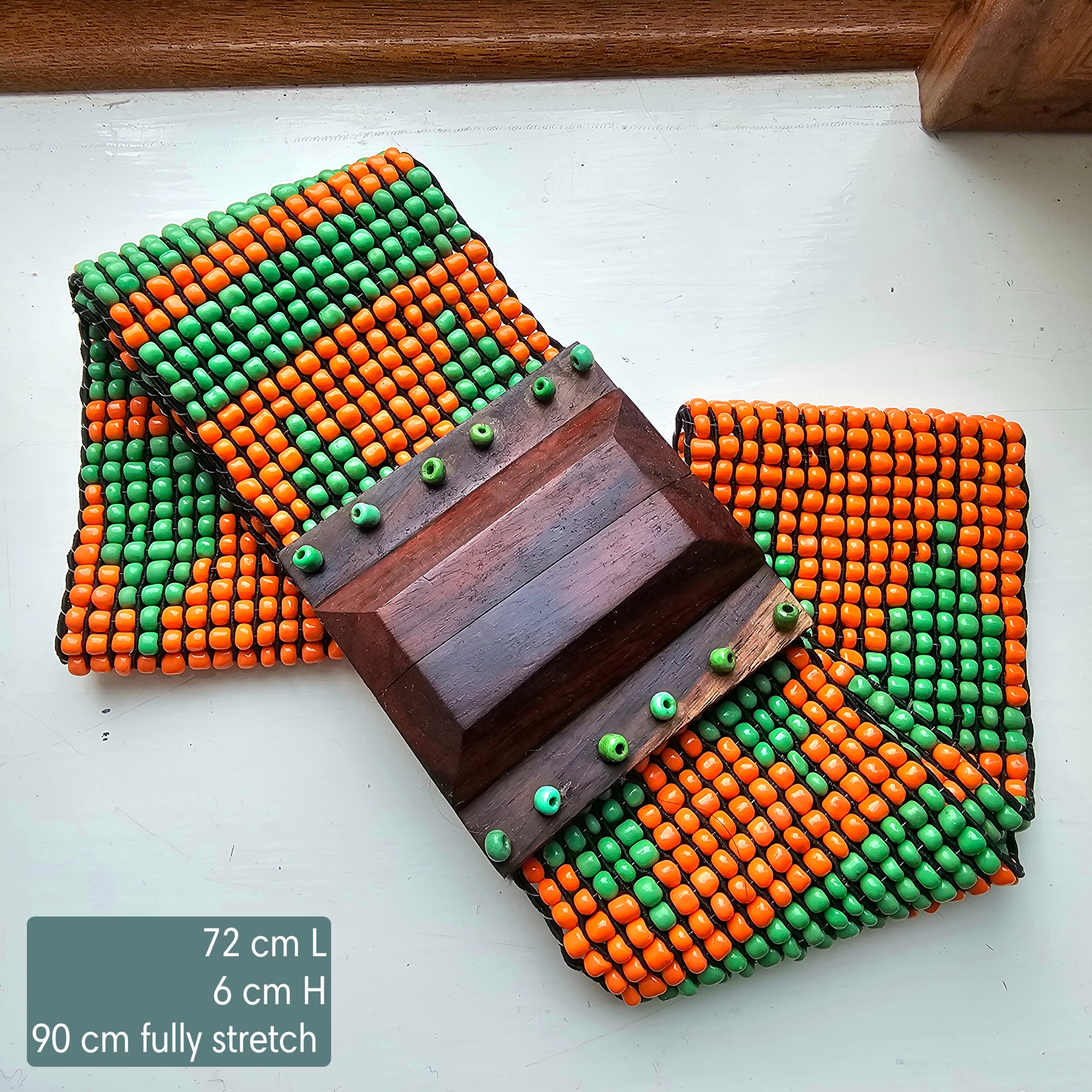 Hand Beaded Belt, Stretch Bead Belt, Hardwood Clasp, Multi  display picture 2