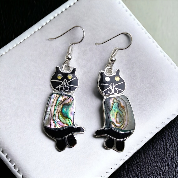 Mexican Abalone Shell Cat Earrings
