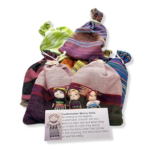 Worry Dolls - 3 Dolls 1 Bag- Guatemalan Large doll- Trouble dolls- Worry People -Best friend gift Birthday Gift- Anxiety Gift -Ethnic Doll