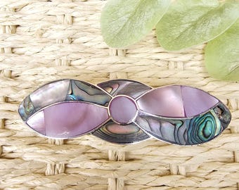 Vintage Barrette, Abalone Shell Barrette, Silver Tone  display picture 1