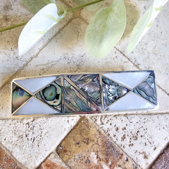 Rectangular Abalone & Mother of Pearl Hair Barrette  display picture 3