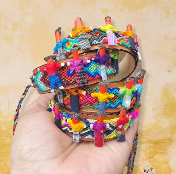 Worry Doll Bracelet- Woven friendship bracelet-Leather Bracelet-Best Friend Gift- Handmade Wristband-Boho Bracelet- Ethnic- Tribal Bracelet