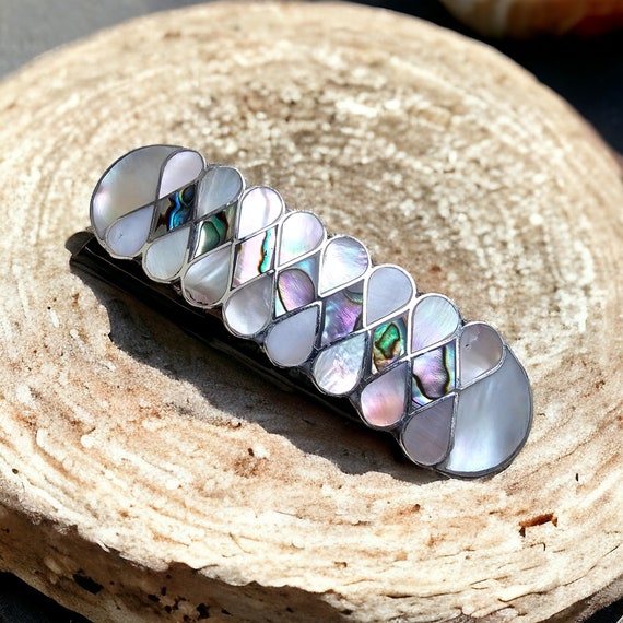 Mother of Pearl Hair Barrette with Infinity and Diamond Design
