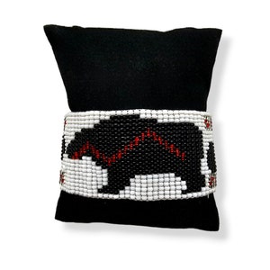 Spirit Bear Beaded Bracelet, white and black colour 19 cm to 21 cm in length by 3.5 cm in H