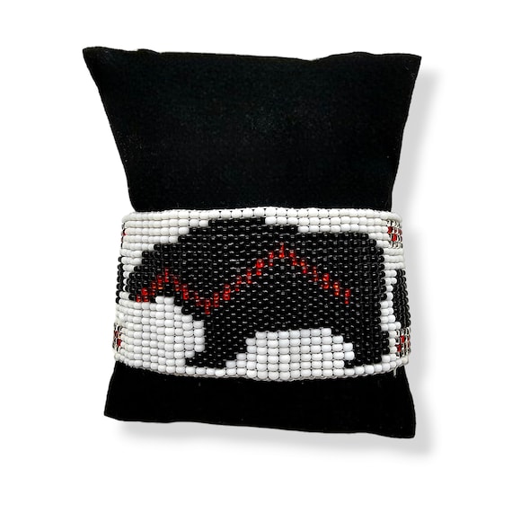 Spirit Bear Bracelet, Mayan Indian Artisanal Beadwork, Native American Inspired, Adjustable, Double Sided Design, Animal Bear Lovers Gift